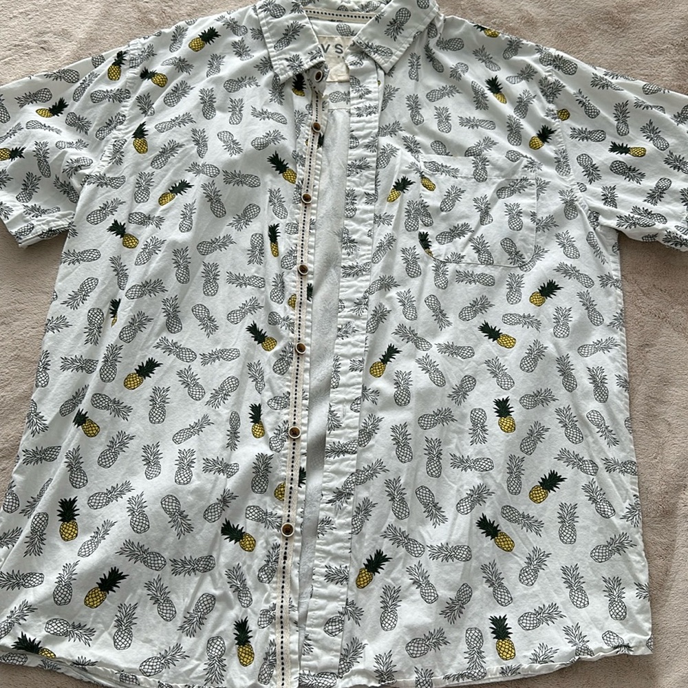 Button Down Short Sleeve Pineapple Shirt White